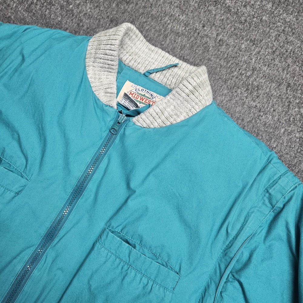 Vintage Midwest Clothing Puffer Jacket Mens L Teal Removable Sleeves Down